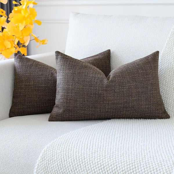 Pack of 2 Throw Pillow Covers 12X20 Inch Linen Dark Brown Pillowcases Farmhouse