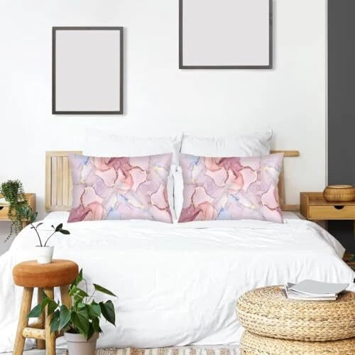 Throw Pillow Cover Queen Size Set of 2,Gold Abstract Modern Decorative Pink