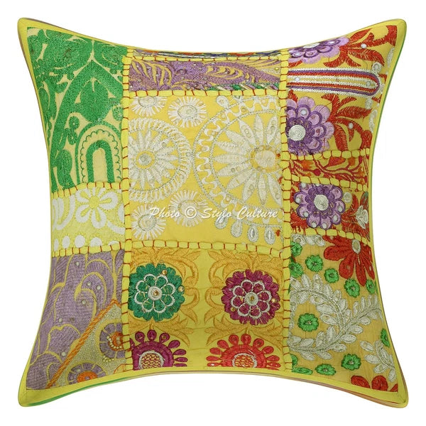 Ethnic Cushion Cover Patchwork Vintage 12 x 12 in Hippie Sofa Car Pillow Case