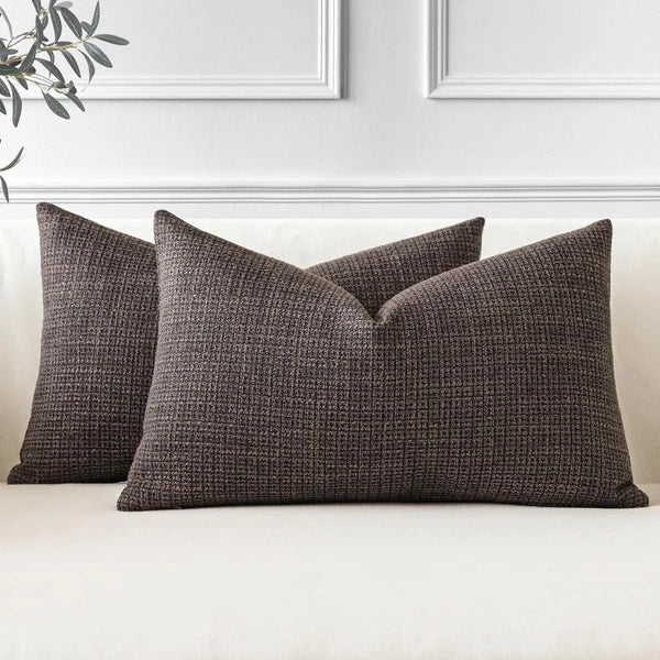 Pack of 2 Throw Pillow Covers 12X20 Inch Linen Dark Brown Pillowcases Farmhouse