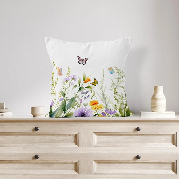 4pcs Cute Bird Plant Purple Floral Pillow Case Cushion Cover Sofa Home Decor
