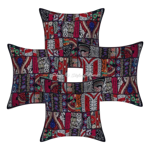 Boho Hippie Yoga Pillow Case Cushion Cover Black Vintage Patchwork Meditation