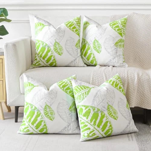 Set of 4 Leaf Print Throw Pillow Covers 18x18 Decorative Square Pillowcases
