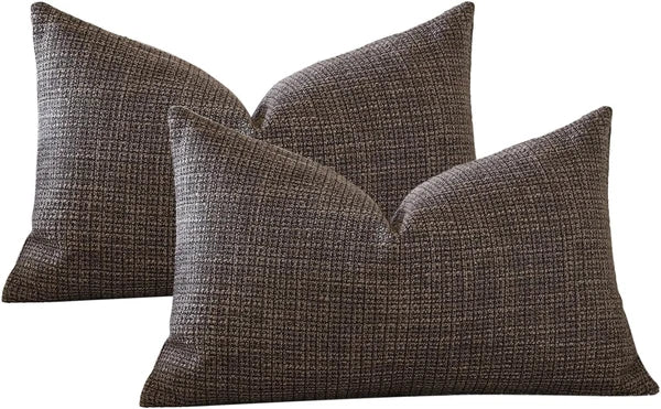 Pack of 2 Throw Pillow Covers 12X20 Inch Linen Dark Brown Pillowcases Farmhouse