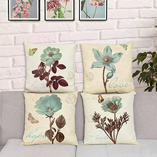 Set of 4 Floral Decorative Throw Pillow Covers 22" x 22" (Pack of 4) Plant 02