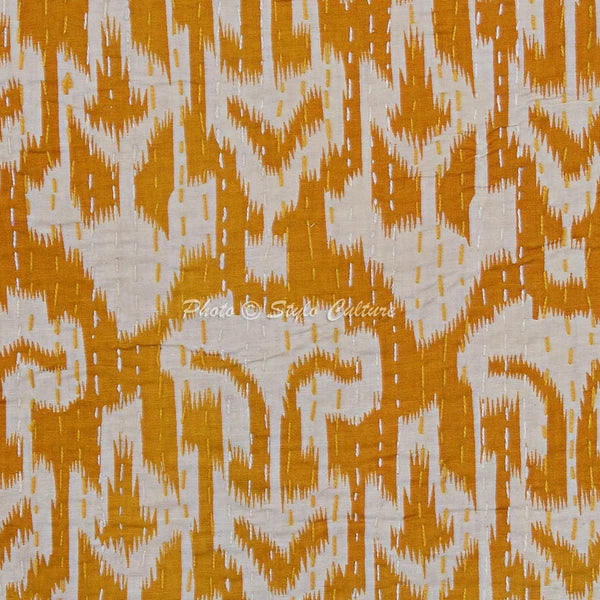 Ikat Sofa Pillowcase Kantha Embroidered Cotton Throw Cushion Cover Yellow Decor