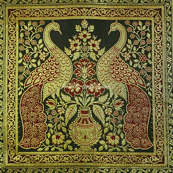 Boho Throw Pillow Covers Brocade Ethnic 16 x 16 Peacock Sofa Decor Pillow Case