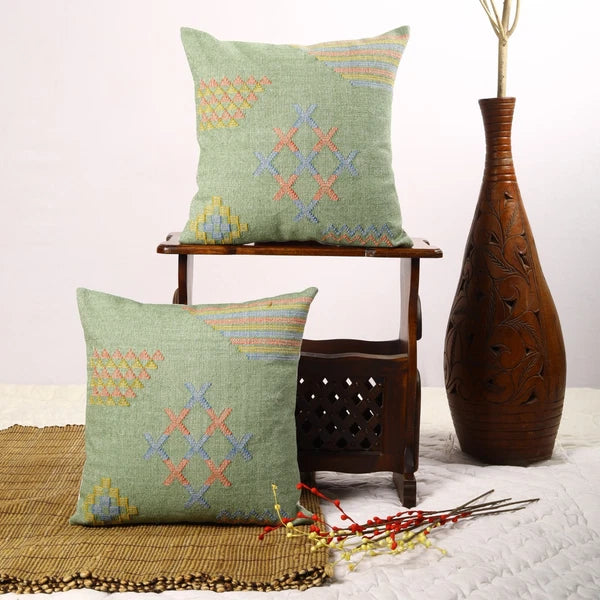 Green Handwoven Sabra kilim Pillow Cover Set of 2 cushion for sofa decor