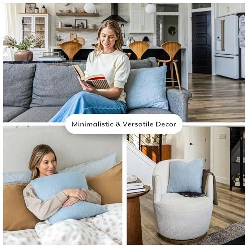 Blue Teddy Boucle Pillow Covers 20x20 2pcs for Home Living Room Decor, Sherpa