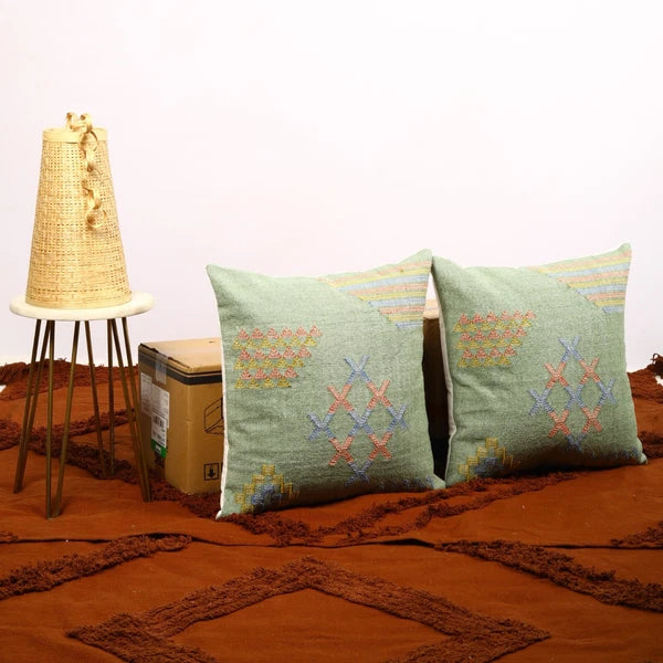Green Handwoven Sabra kilim Pillow Cover Set of 2 cushion for sofa decor