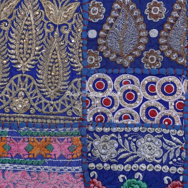 Hippie Yoga Pillow Case Indian Cushion Cover Blue Vintage Boho Meditation