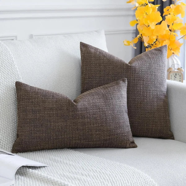 Pack of 2 Throw Pillow Covers 12X20 Inch Linen Dark Brown Pillowcases Farmhouse