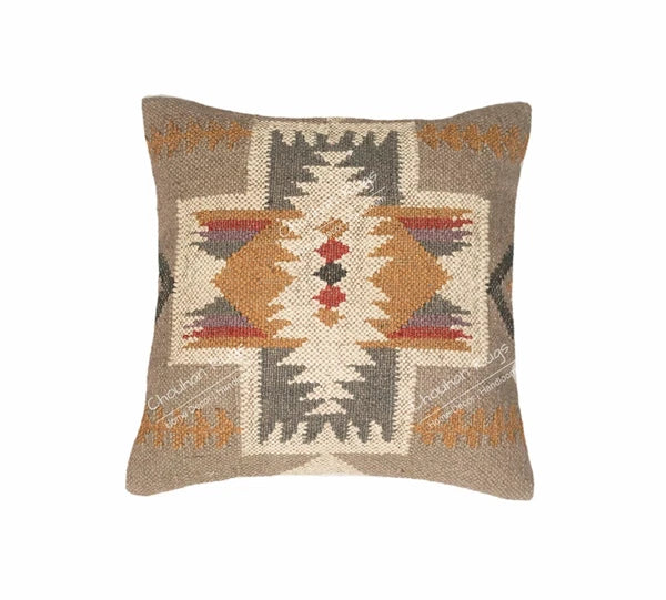Indian Handmade 4 Set Wool Jute Kilim Cushion Cover 45x45 Cm Decor Sofa And Room
