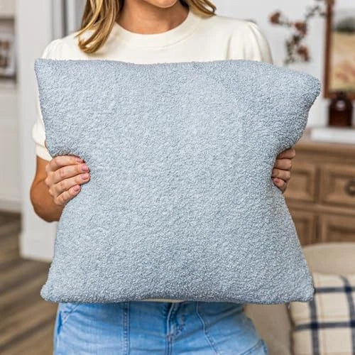 Blue Teddy Boucle Pillow Covers 20x20 2pcs for Home Living Room Decor, Sherpa