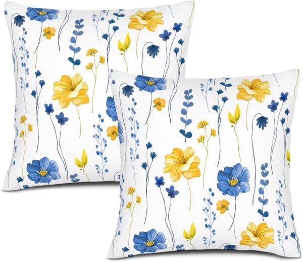 Navy Blue Yellow Flower Pillow 18" x (Pack of 2),
