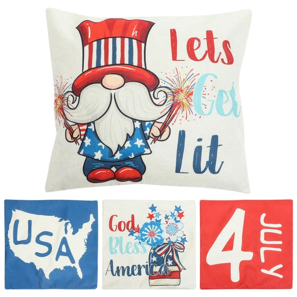 4 Pcs Decorative Pillow Cover Modern Cushion Independence Day Case Covers