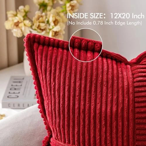 Decorative Lumbar Throw Pillow Covers for Couch Bed 20" x 12" (Pack of 2) Red