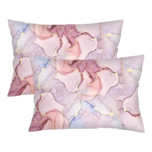 Throw Pillow Cover Queen Size Set of 2,Gold Abstract Modern Decorative Pink