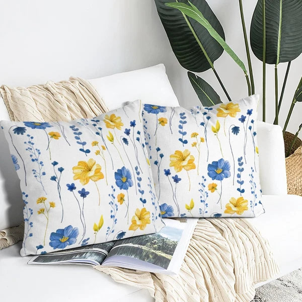 Navy Blue Yellow Flower Pillow 18" x (Pack of 2),