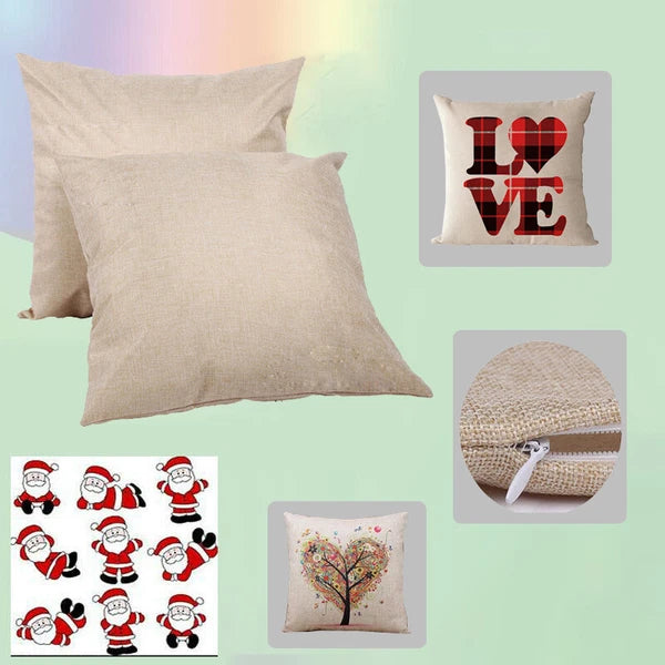 4Pcs 18" Linen Sublimation Blank Pillow Case Throw Cushion Cover Home Sofa Decor
