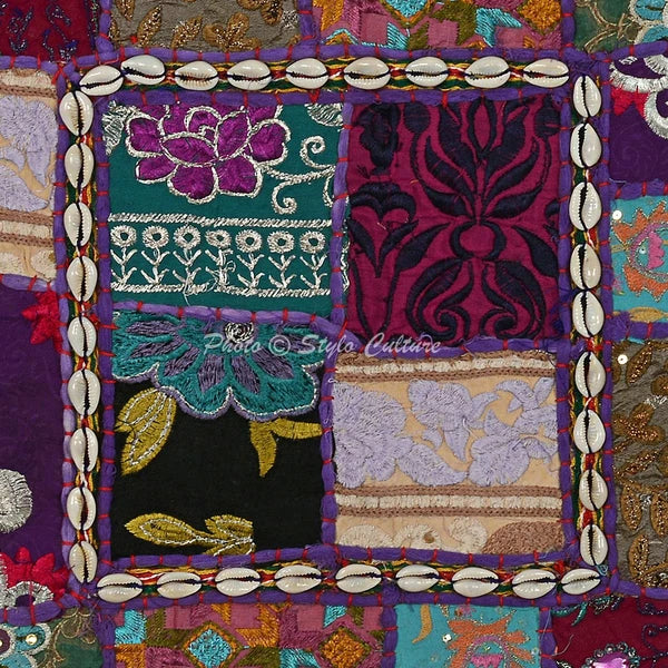 Ethnic Cotton Sofa Pillow Cases Purple 40x40 cm Patchwork Floral Cushion Cover