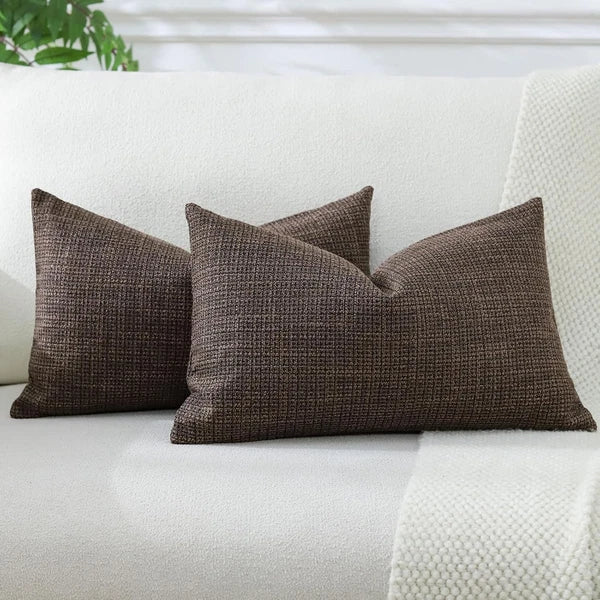 Pack of 2 Throw Pillow Covers 12X20 Inch Linen Dark Brown Pillowcases Farmhouse