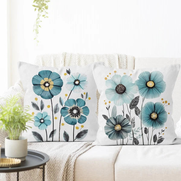 4pcs Spring Botanical Blue Floral Pillow Case Cushion Cover Sofa Home Decor