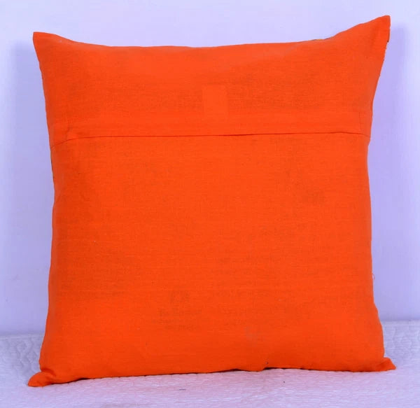 16" ORANGE KANTHA WORK FLORAL TOSS PILLOW COVER SHAM Voile Bed Sofa Cushion Case