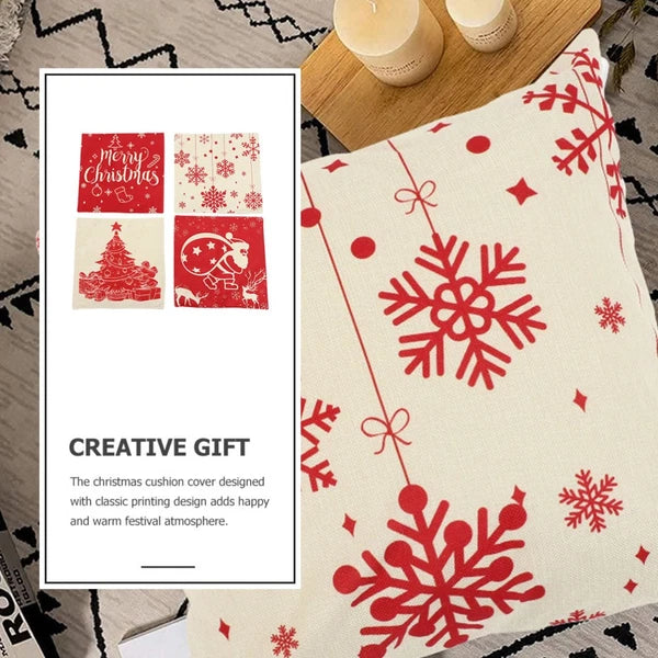 4Pcs Christmas Pillow Cover Sofa Cushion Case Zippered Pillowcase (45x45cm)
