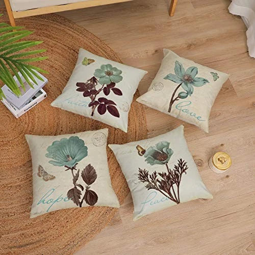 Set of 4 Floral Decorative Throw Pillow Covers 22" x 22" (Pack of 4) Plant 02