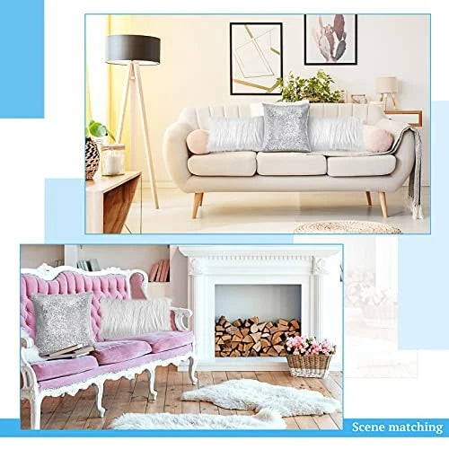 4 Pcs Pillow Covers 12" x 20" (Pack of 4) White,silver Sequin and Fluffy