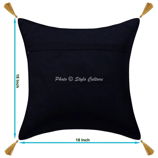 Boho Hippie Yoga Pillow Case Cushion Cover Black Brocade Jacquard Elephant