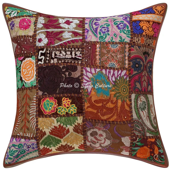Ethnic Cushion Cover Patchwork Vintage 16 x 16 in Hippie Sofa Car Pillow Case