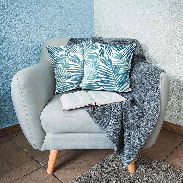 Blue Plant Leaf Decorative Throw Pillow Covers for Couch Bed Sofa Living Room...