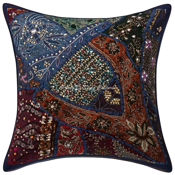 Ethnic Cushion Cover Bohemian Beaded 16 x 16 in Hippie Sofa Car Pillow Case