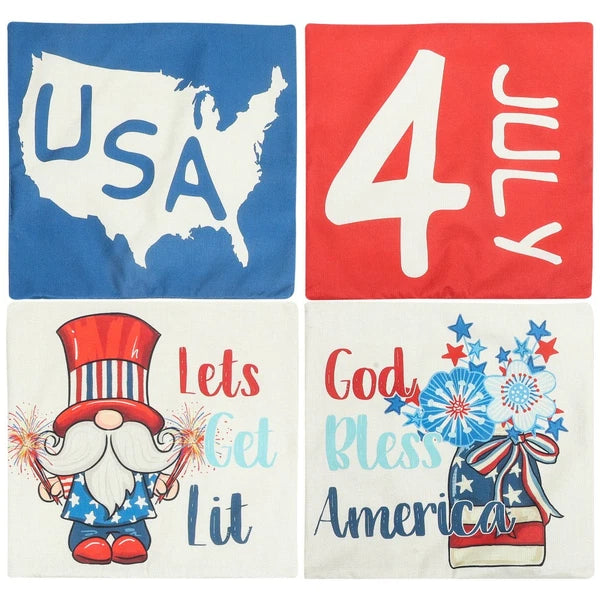 4 Pcs Decorative Pillow Cover Modern Cushion Independence Day Case Covers