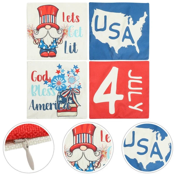 4 Pcs Decorative Pillow Cover Modern Cushion Independence Day Case Covers