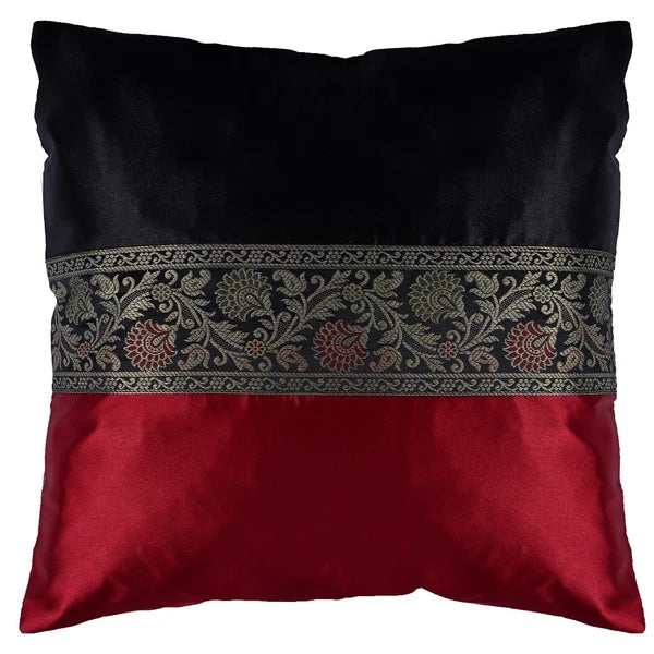 2 pcs Silk Cushion Cover Black & Red Decorative Throw Pillow for Living Room