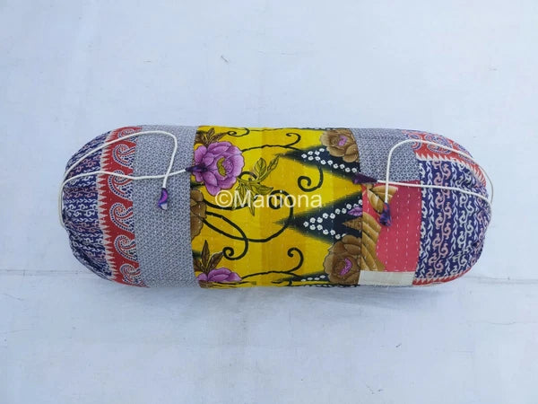 Indian Bolster Sofa Bed Cover Decorative Kantha Vintage Cotton Cushion Bolster