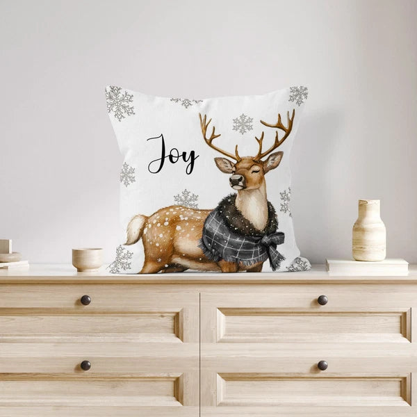 4pcs Grey Plaid Funny Christmas Deer Pillow Case Cushion Cover Sofa Home Decor
