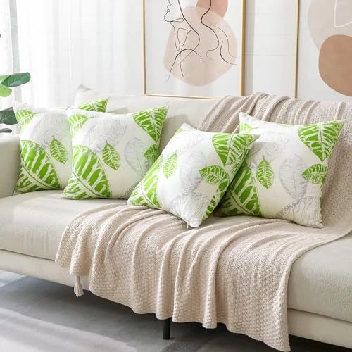 Set of 4 Leaf Print Throw Pillow Covers 18x18 Decorative Square Pillowcases