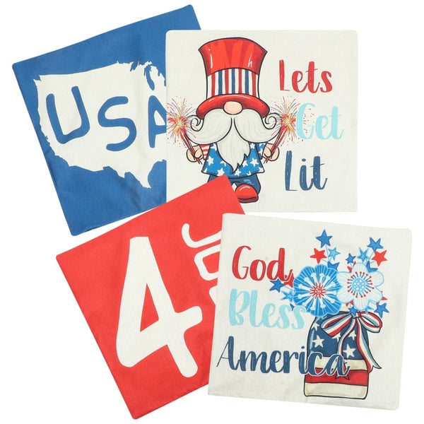 4 Pcs Decorative Pillow Cover Modern Cushion Independence Day Case Covers