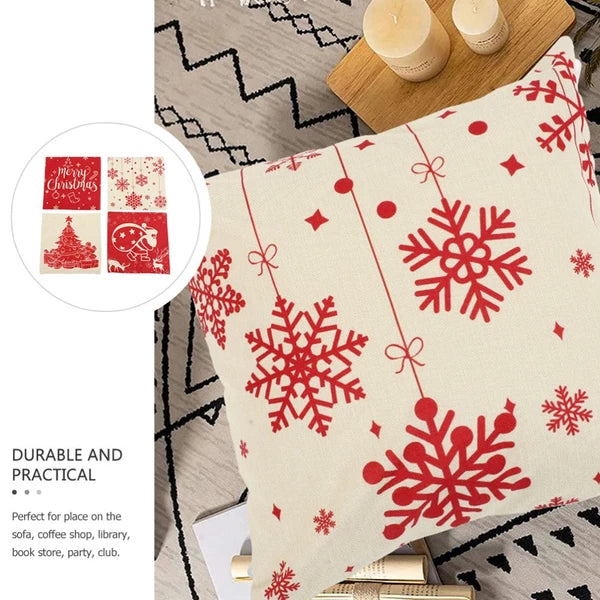 4Pcs Christmas Pillow Cover Sofa Cushion Case Zippered Pillowcase (45x45cm)