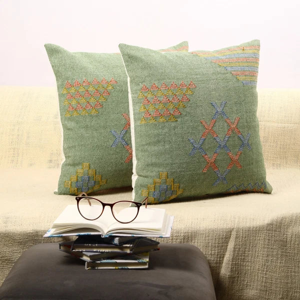 Green Handwoven Sabra kilim Pillow Cover Set of 2 cushion for sofa decor