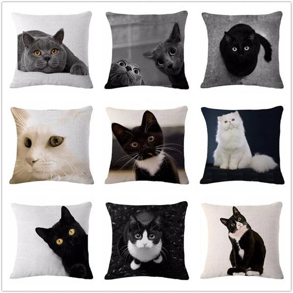 Glareshop Cat Print Linen Pillow Case Cushion Throw Cover Home Sofa Cafe...