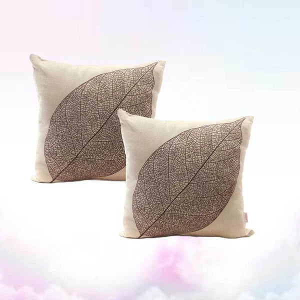 2 Pcs Leaf Pillow Cover Cushion Autumn Linen Square Sofa Pillowcase