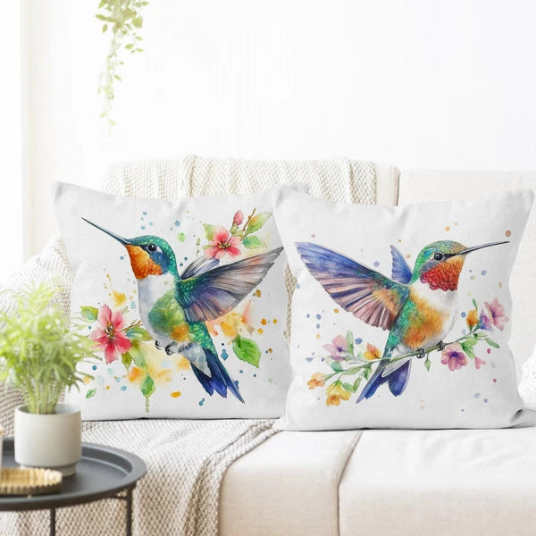 4pcs Watercolor Floral Hummingbird Pillow Case Cushion Cover Sofa Home Decor
