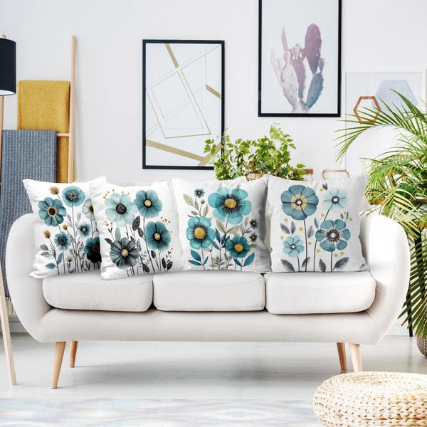 4pcs Spring Botanical Blue Floral Pillow Case Cushion Cover Sofa Home Decor