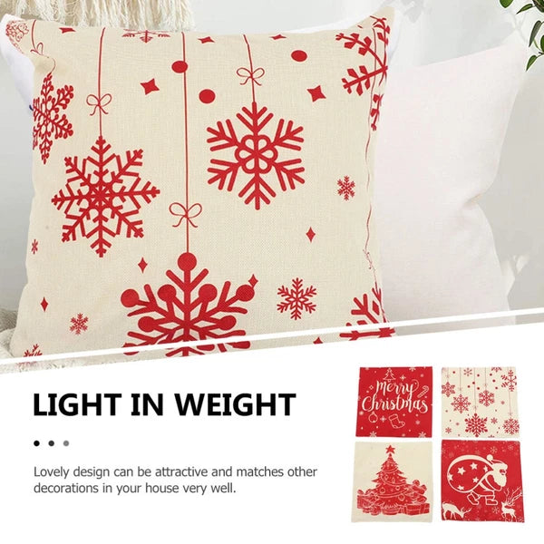 4Pcs Christmas Pillow Cover Sofa Cushion Case Zippered Pillowcase (45x45cm)