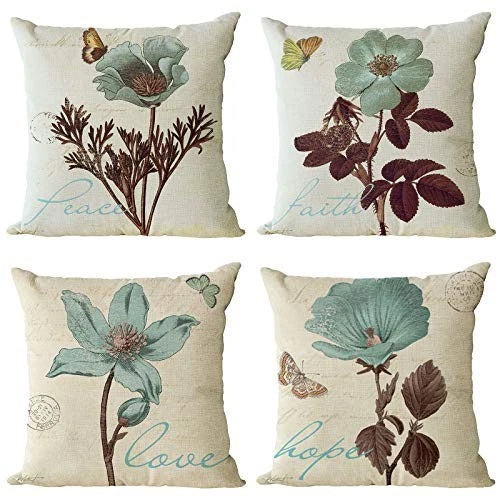 Set of 4 Floral Decorative Throw Pillow Covers 22" x 22" (Pack of 4) Plant 02